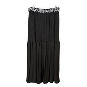New Directions Maxi Skirt 1X Black Textured Pleated Elastic Waistband Boho